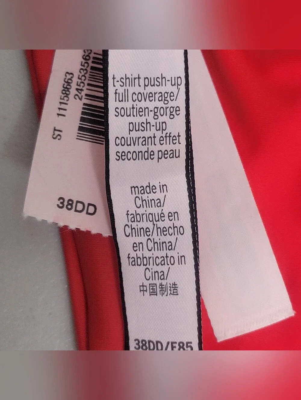 Victoria's Secret NWt T-Shirt Push-Up  Bra Red Size 38DD.